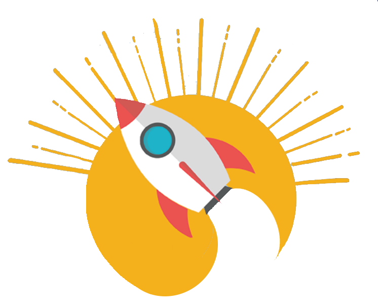 program logo of a rocket ship in front of the sun