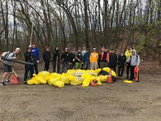 Students and trash bags